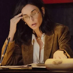 Landman Demi Moore Brown Suede Blazer Front Look