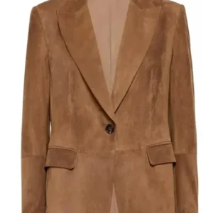 Landman Demi Moore Brown Suede Blazer Front Look