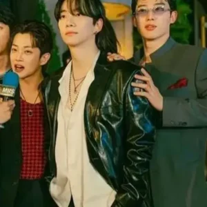 Lee Jun-ho Typhoon Family 2025 Black Leather Blazer Mens