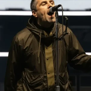 Oasis Tour Liam Gallagher Olive Green Anorak Jacket Front Look