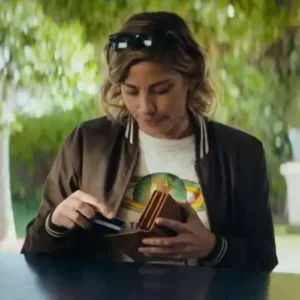 Lillian Vandenberg Dear Life Brown Bomber Jacket Front Look