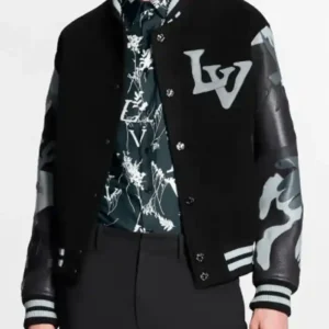 Louis Vuitton Chains Camo Varsity Jacket Front Look