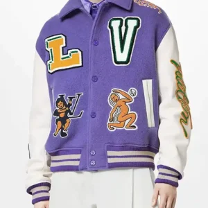 Louis Vuitton Purple and White Varsity Jacket Front