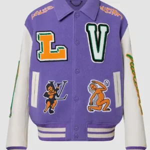 Louis Vuitton Purple and White Varsity Jacket Front