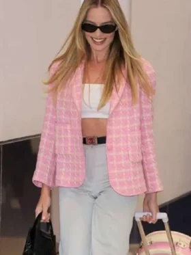 Margot Robbie Barbie Pink Checkered Blazer