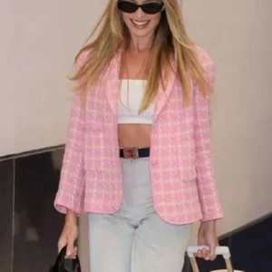 Margot Robbie Barbie Pink Checkered Blazer