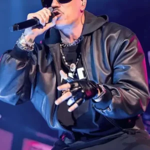 Marracash Rome Concert Black Leather Jacket