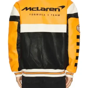 McLaren Formula 1 Leather Black and Orange Varsity Jacket