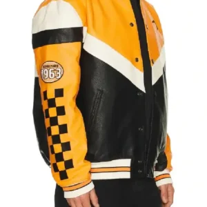 McLaren Formula 1 Leather Black and Orange Varsity Jacket