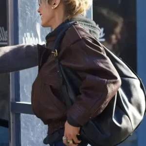 NYC 2026 Bella Hadid Brown Leather Jacket