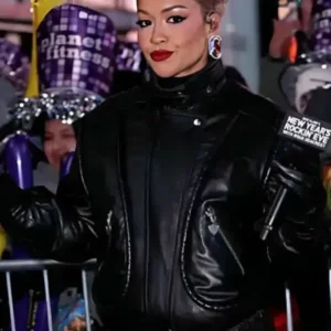 NYC Rita Ora Black Leather Jacket Front look