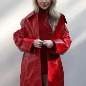 NYFW Sabrina Carpenter Red Leather Coat