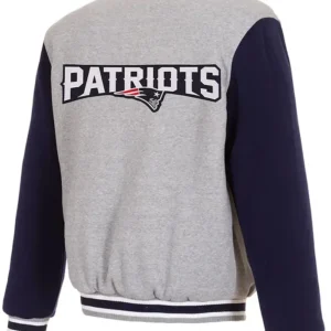 New England Patriots Varsity Gray and Navy Wool Jacket Back Look