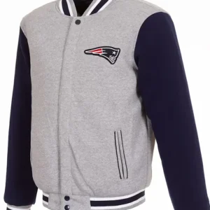 New England Patriots Varsity Gray and Navy Wool Jacket Front Look