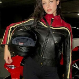 Nicola Peltz Biker Black and Red Leather Jacket