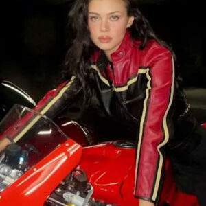 Nicola Peltz Biker Black and Red Leather Jacket
