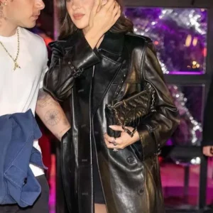 Nicola Peltz New York Black Leather Coat