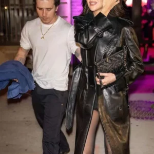Nicola Peltz New York Black Leather Coat