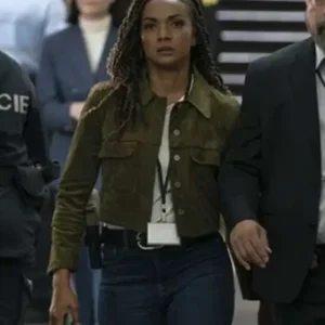 Nyla Harper The Rookie Green Suede Leather Jacket Front Look