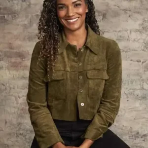 Nyla Harper The Rookie Green Suede Leather Jacket Front Look