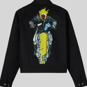 OVO Marvel Ghost Rider Denim Moto Jacket Back Look