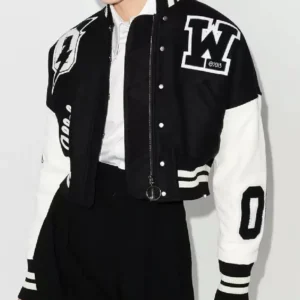 Off White Cropped Black and White Varsity Jacket