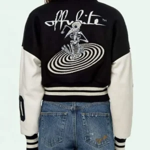 Off White Cropped Black and White Varsity Jacket