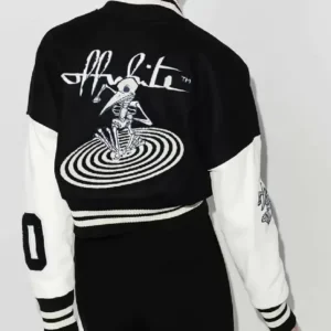 Off White Cropped Black and White Varsity Jacket