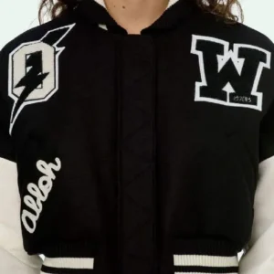 Off White Cropped Black and White Varsity Jacket