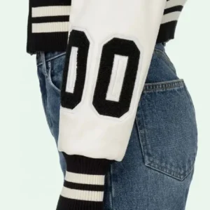 Off White Cropped Black and White Varsity Jacket