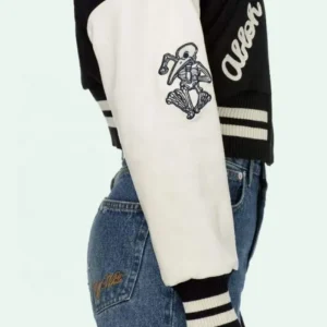 Off White Cropped Black and White Varsity Jacket