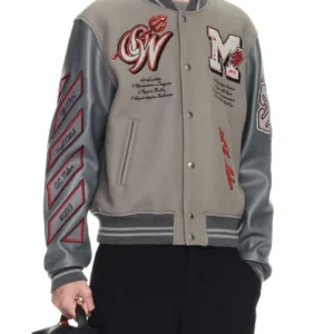 Off White x AC Milan Grey Varsity Jacket