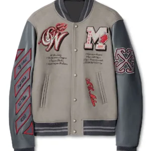 Off White x AC Milan Grey Varsity Jacket