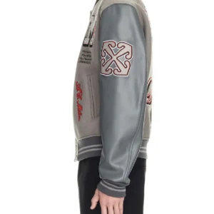 Off White x AC Milan Grey Varsity Jacket