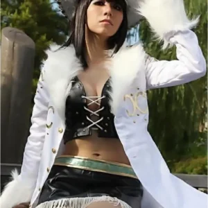 One Piece Nico Robin White Shearling Long Coat