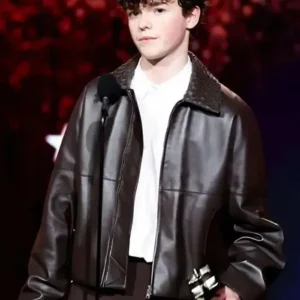 Owen Cooper Critics Choice Awards Leather Jacket Front Look