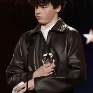 Owen Cooper Critics Choice Awards Leather Jacket Front Look