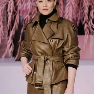 PFW 2026 Claire Foy Brown Leather Jacket