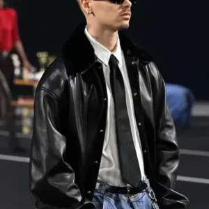 PFW 2026 Romeo Beckham Black Leather Jacket