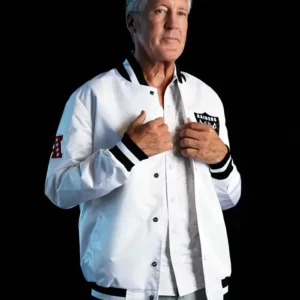 Pete Carroll White Bomber Jacket Front Look