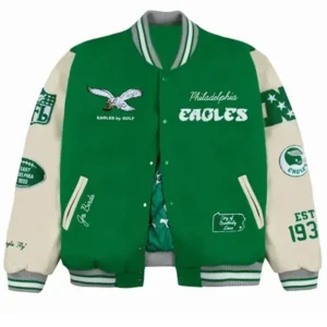 Philadelphia Eagles Green And Black Throwback Jacket Front Look