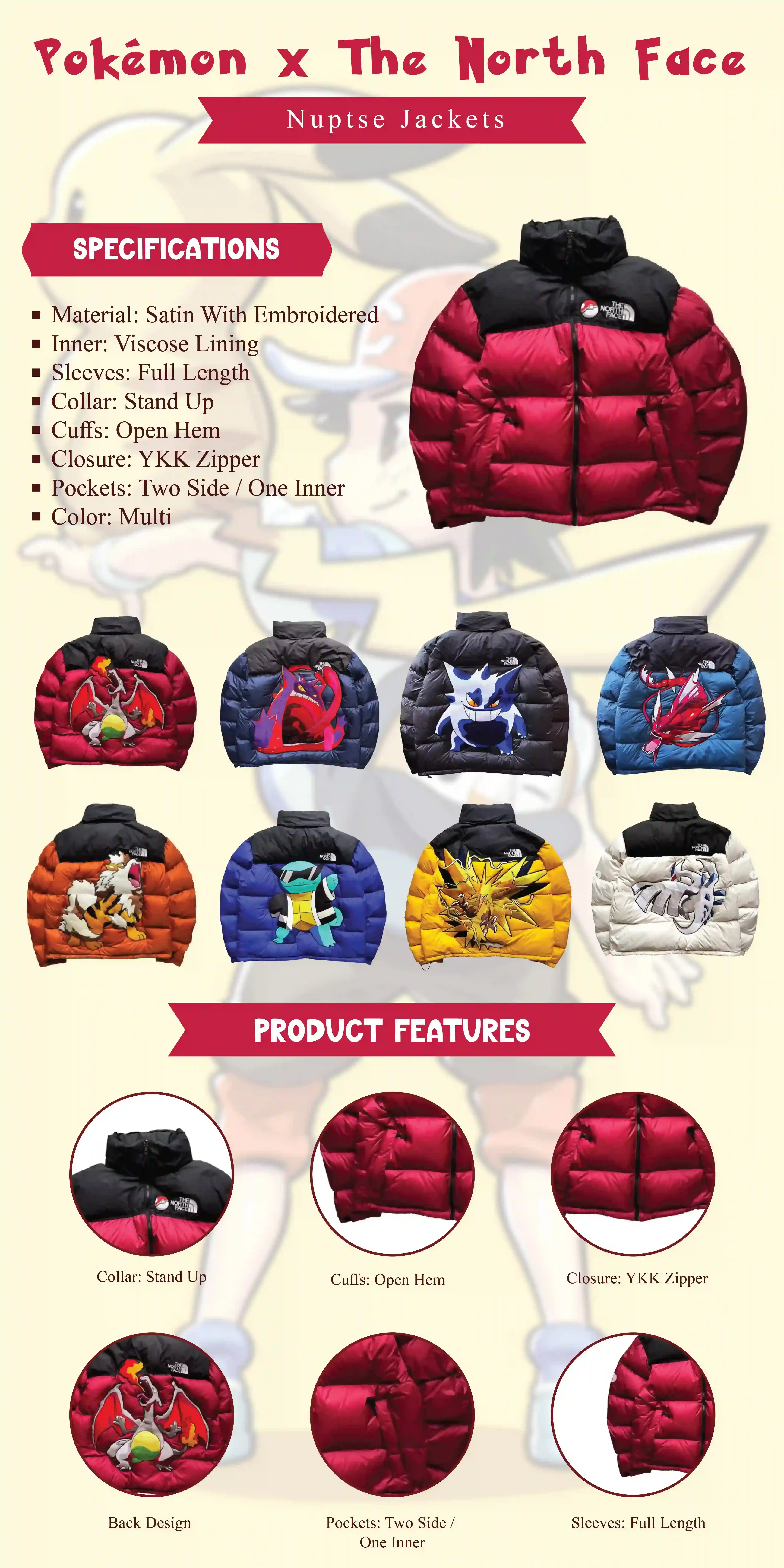 Pokémon x The North Face Nuptse Jackets Infographic