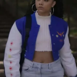 Power Book Ghost Alix Lapri Blue and White Varsity Jacket