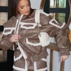 RHOSLC Meredith Marks Brown Leather Jacket Front look