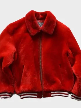 Red Fur Sheep Bomber Jacket Front Look
