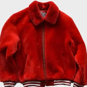 Red Fur Sheep Bomber Jacket Front Look