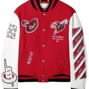 Red off white varsity jacket