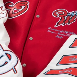 Red off white varsity jacket