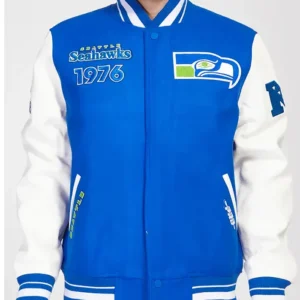 Retro Seattle Seahawks Classic Rib Varsity Jacket Front Look