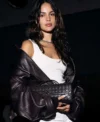Singer Eiza Gonzalez Bomber Leather Jacket Front Look